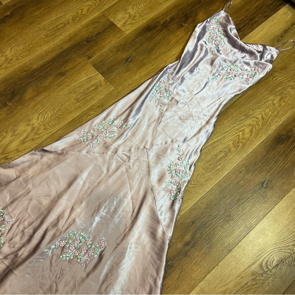 Vintage Y2K 100% Silk Beaded Dress Vintage Y2K Dress Fairy Cottage Prom Floral - Picture 9 of 11